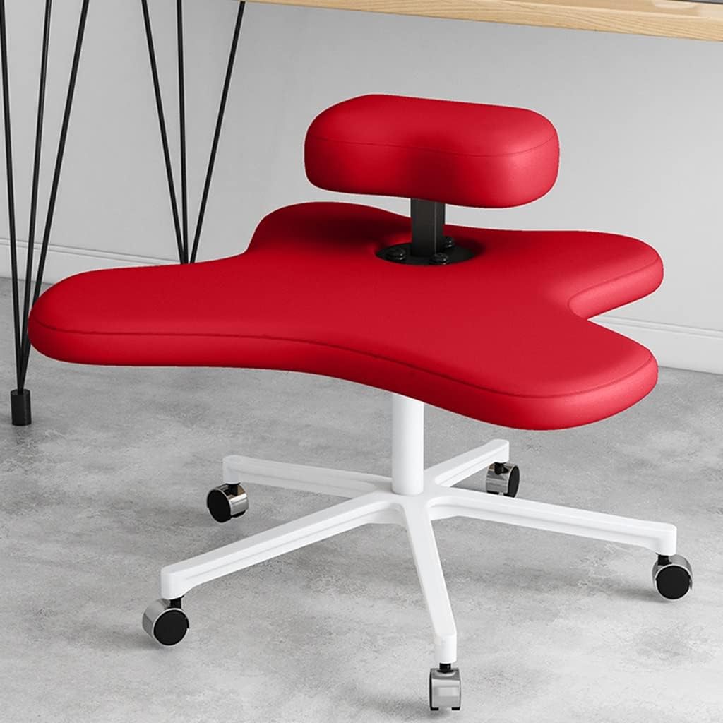 Kneeling Chair, Ergonomic Seat, Five Pronged with Caster Support Legs, Height Adjustable Stool for Posture Improvement and Correction, Suitable Home Office Use, Multi Colour Options (Red)