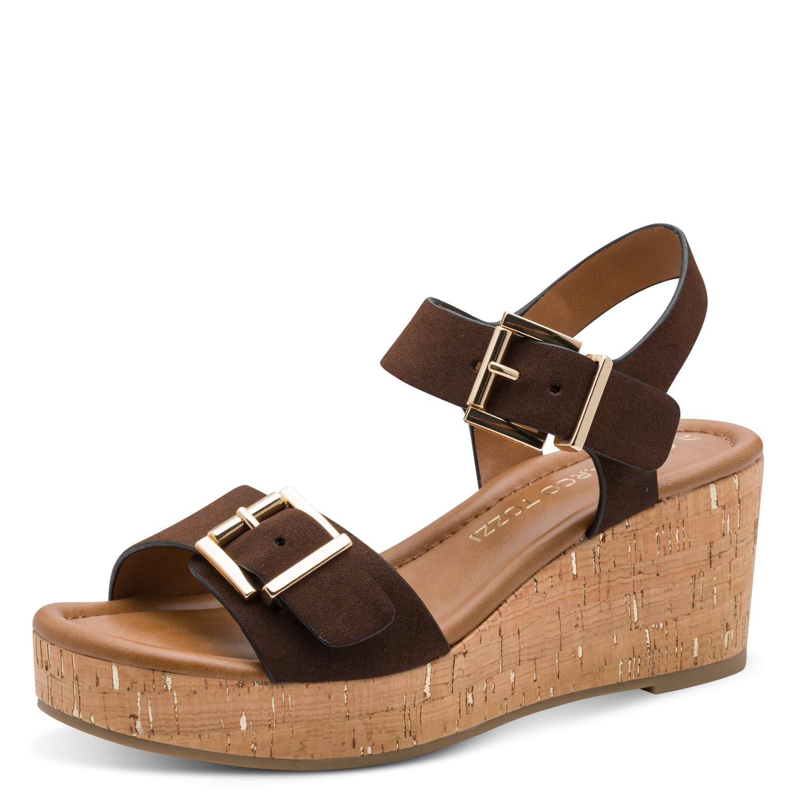 MARCO TOZZI women's wedge sandal soft Feel Me footbed soft lining stylish, brown (CHOCO), 8.5 UK