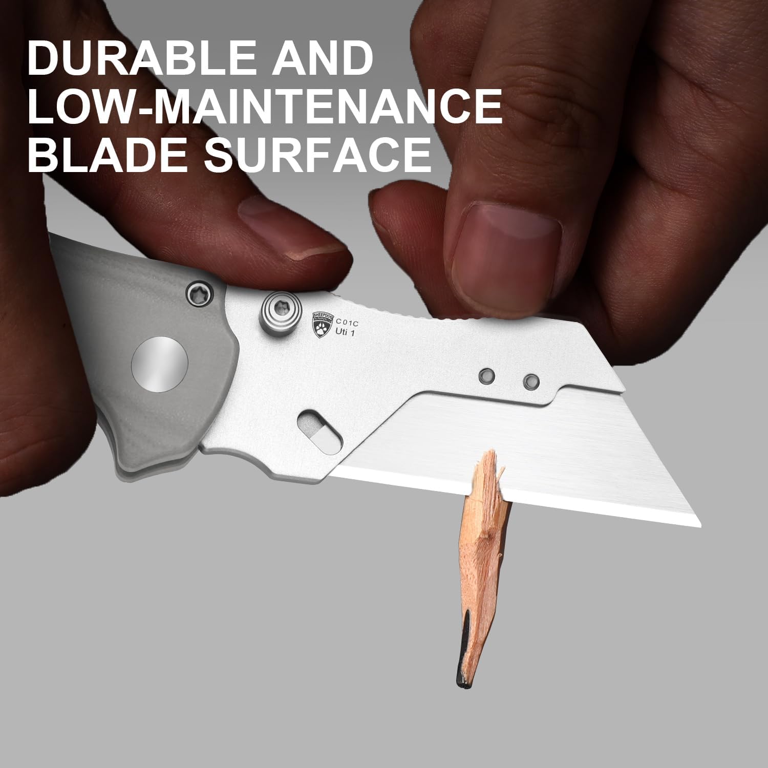 Kizer C01C Uti 1 (Dual-screw Version) Utility Knife, Button Liner Lock Box Cutter EDC Pocket Knife with 5PCS Razor Blades, Gray G10 Handle Small Folding Knives with Clip for Men Women, V3488.29JSA1