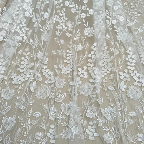 Luxurious Ivory White Tulle Lace Fabric - 51" Wide Embroidered Floral Mesh for Elegant Wedding Dresses, Table Decor, and DIY Creations (3 Yard) 7 Luxurious Ivory White Tulle Lace Fabric - 51" Wide Embroidered Floral Mesh for Elegant Wedding Dresses, Table Decor, and DIY Creations (3 Yard) - Image 6