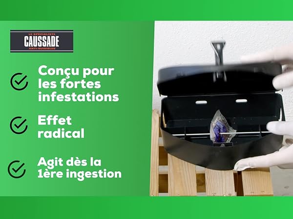 Caussade Raticide Canadien - Anti Rats & Souris - Fortes Infestations - Lieux Sec & humides – 72 Appâts pâtes - Prêt à l'emploi - Une Ingestion Suffit - Fabriqué en France - 720g CARPT720 - 5