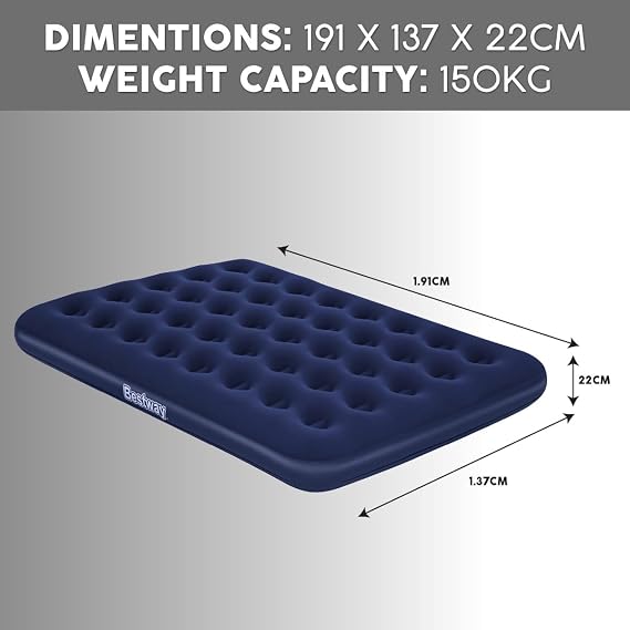 Bestway Horizon inflatable camping bed, double 191 x 137 x 22 cm, supports up to 300 kg, blue