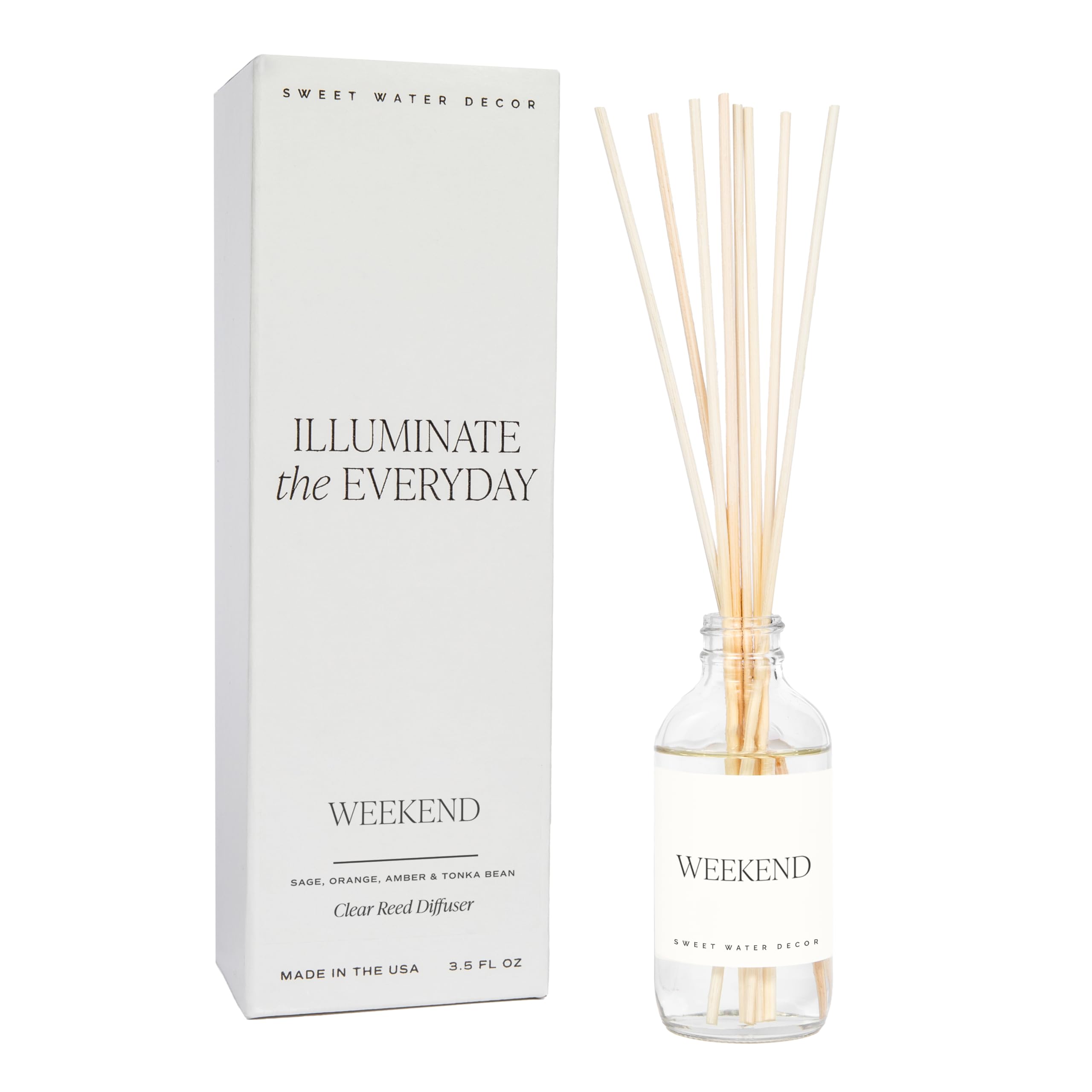 Sweet Water Decor Weekend Reed Diffuser Set for Home - Sage, Orange, Amber, Tonka Bean Scented Reed Diffusers - Air Freshener Lasts 4+ Months, Made in the USA