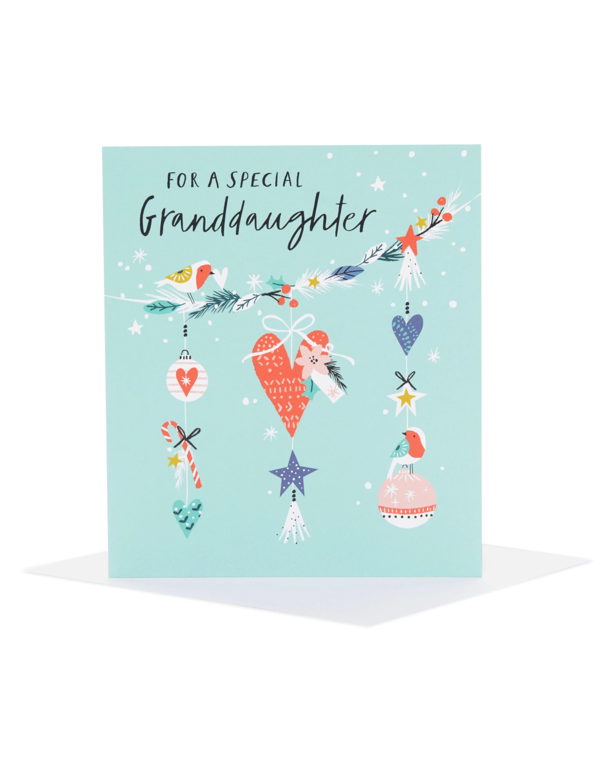 UK Greetings Christmas Card for Granddaughter - Festive Decorations Design