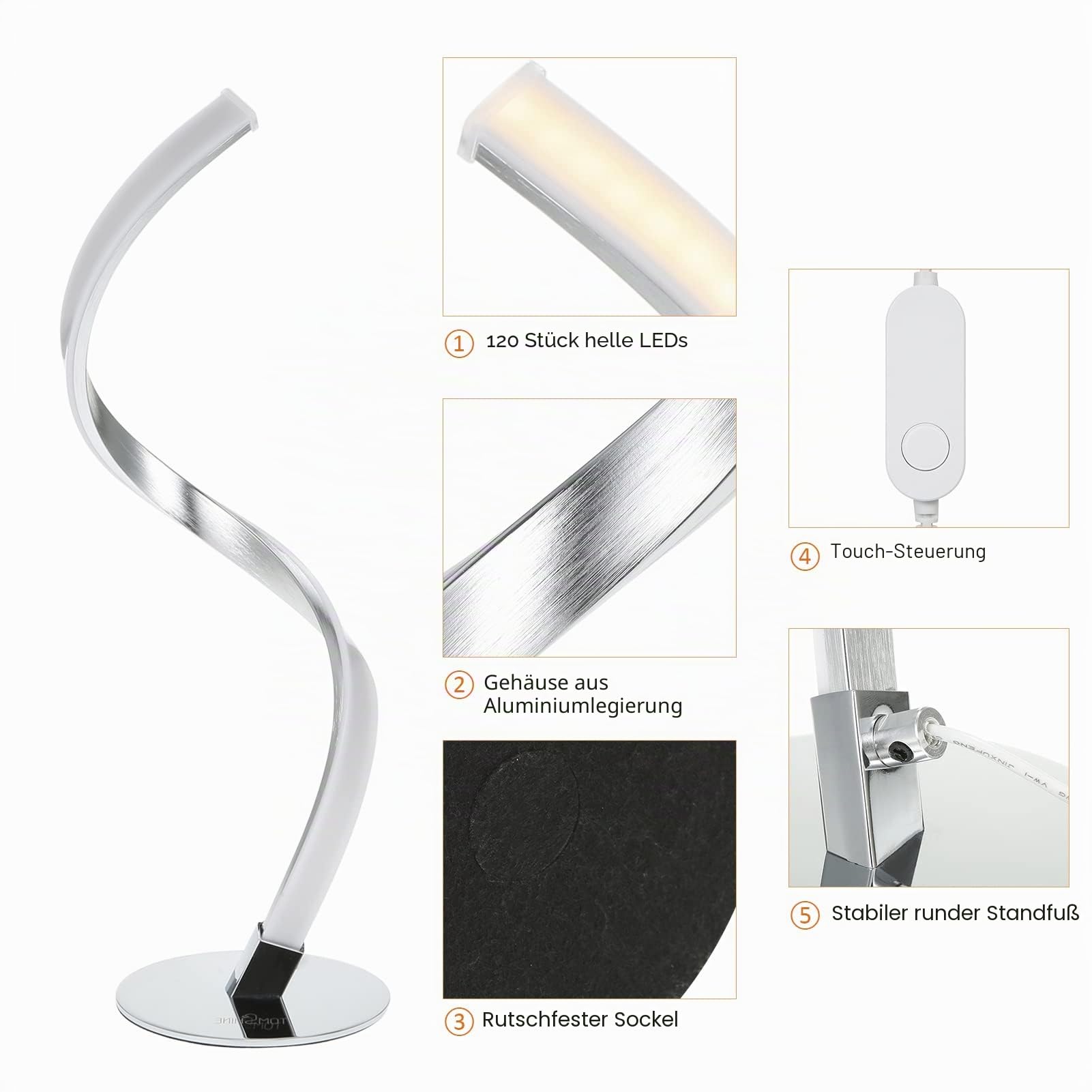 Neoglint Spiral LED Tischlampe 10W Dimmbar 3 Farben Beleuchtung Nachttischlampe Nachttischlampe für Schlafzimmer Wohnzimmer Büro