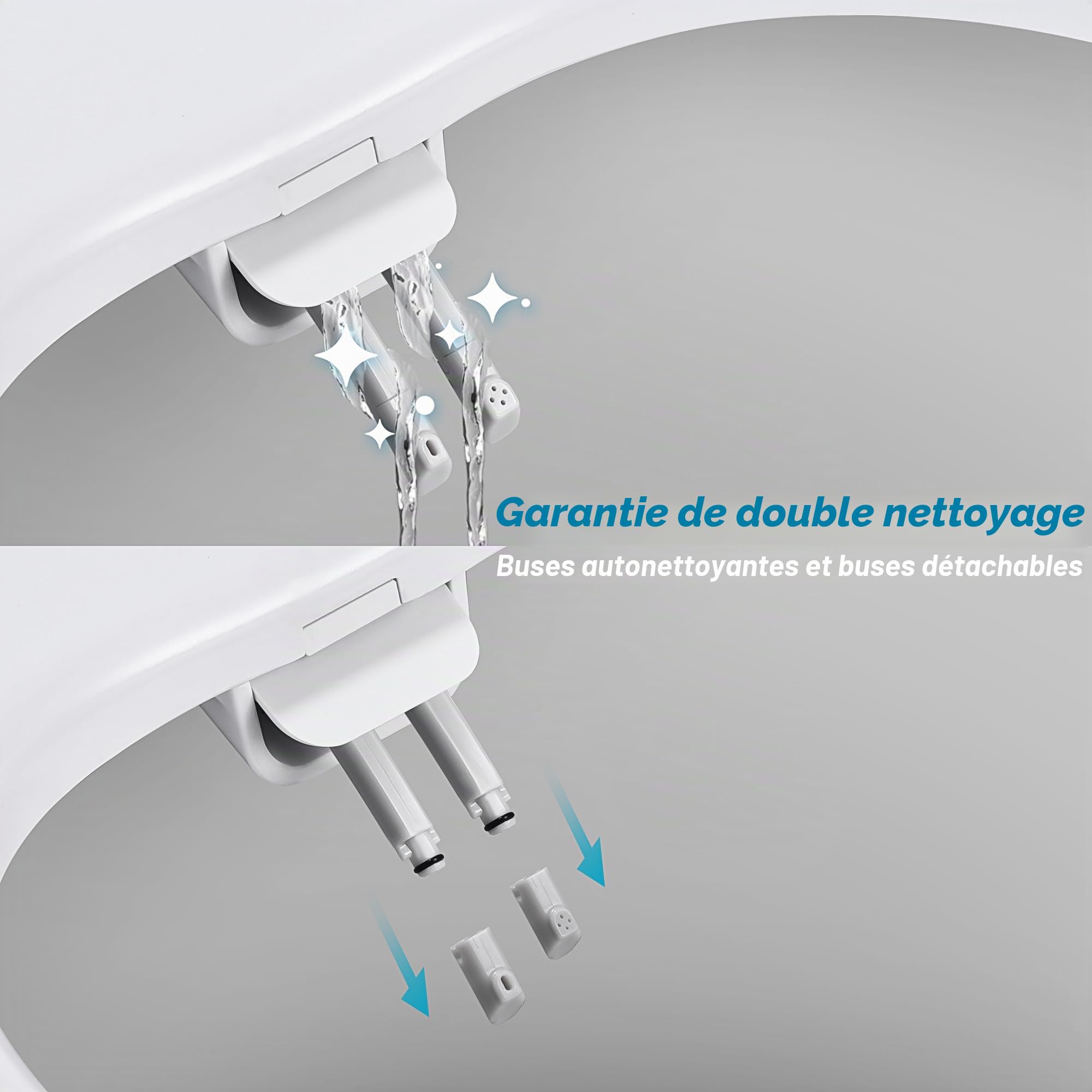SAMODRA Siège de toilette bidet - Embout de douche WC Bidet Toilette japonaise - Siège de WC avec fermeture automatique - Embout de bidet non électrique à double buse auto-nettoyante