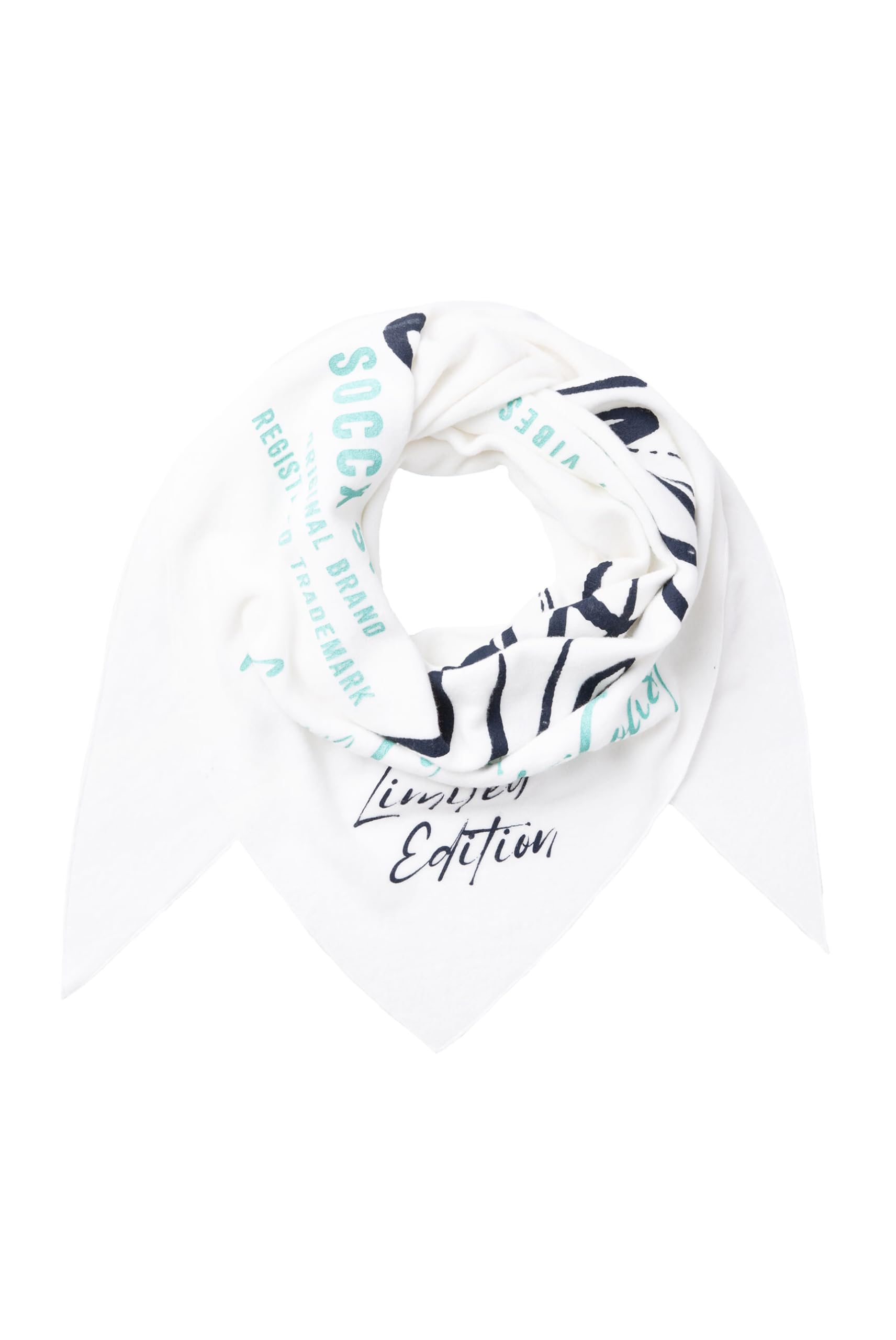 SOCCX Dreieckstuch aus Flauschstrick mit Wording Prints ivory