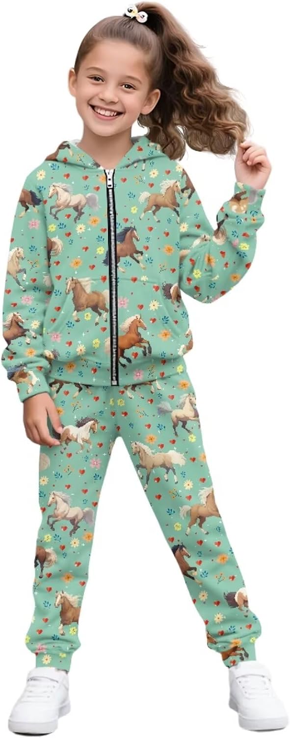 Toddler Kids Tracksuit for Girls 6-15 Athletic Jogging Suit 2 Piece Girls' Sweatsuits Full Zip Jacket Dance Wear