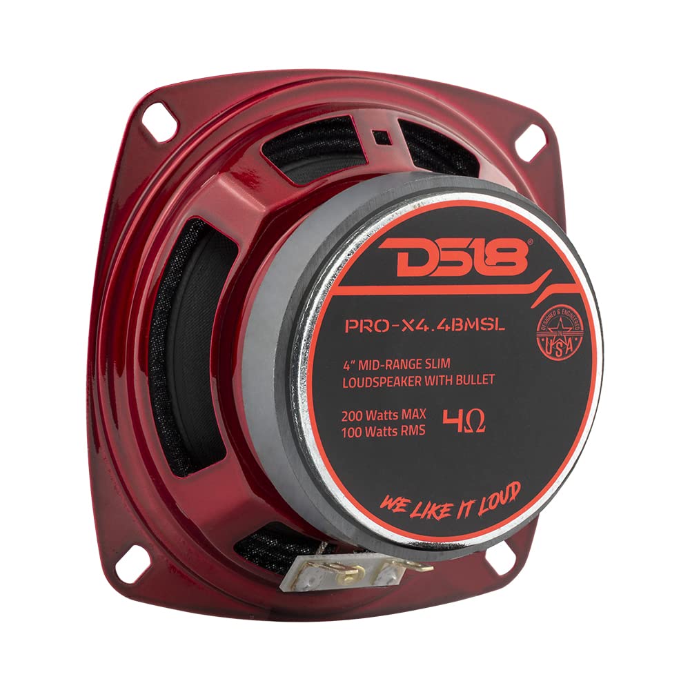 DS18 1 PRO-X4.4BMSL midrange diffusore da 10 cm 100 mm 4" di diametro, 100 watt rms e 200 watt max, impedenza 4 ohm, 89 db, portiere sportelli, per auto, 1 pezzo
