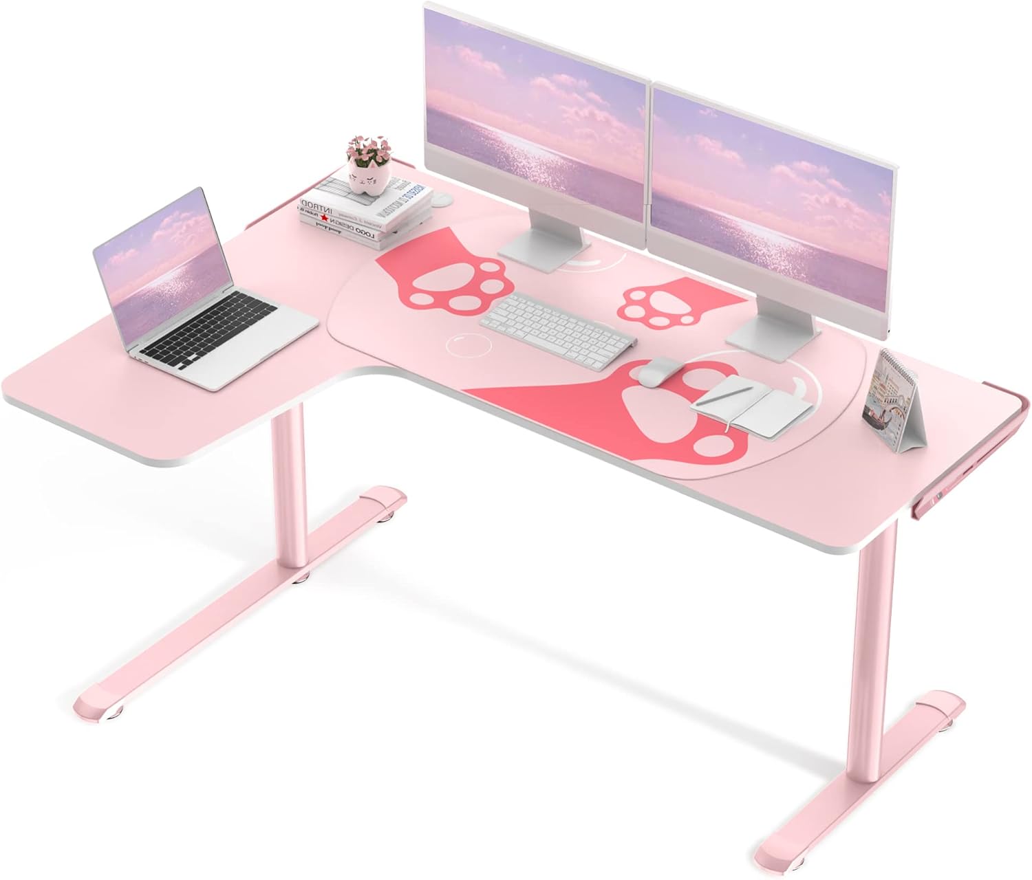 EUREKA ERGONOMIC L60 Pink Gaming Desk 60" X 43" Large Home Office