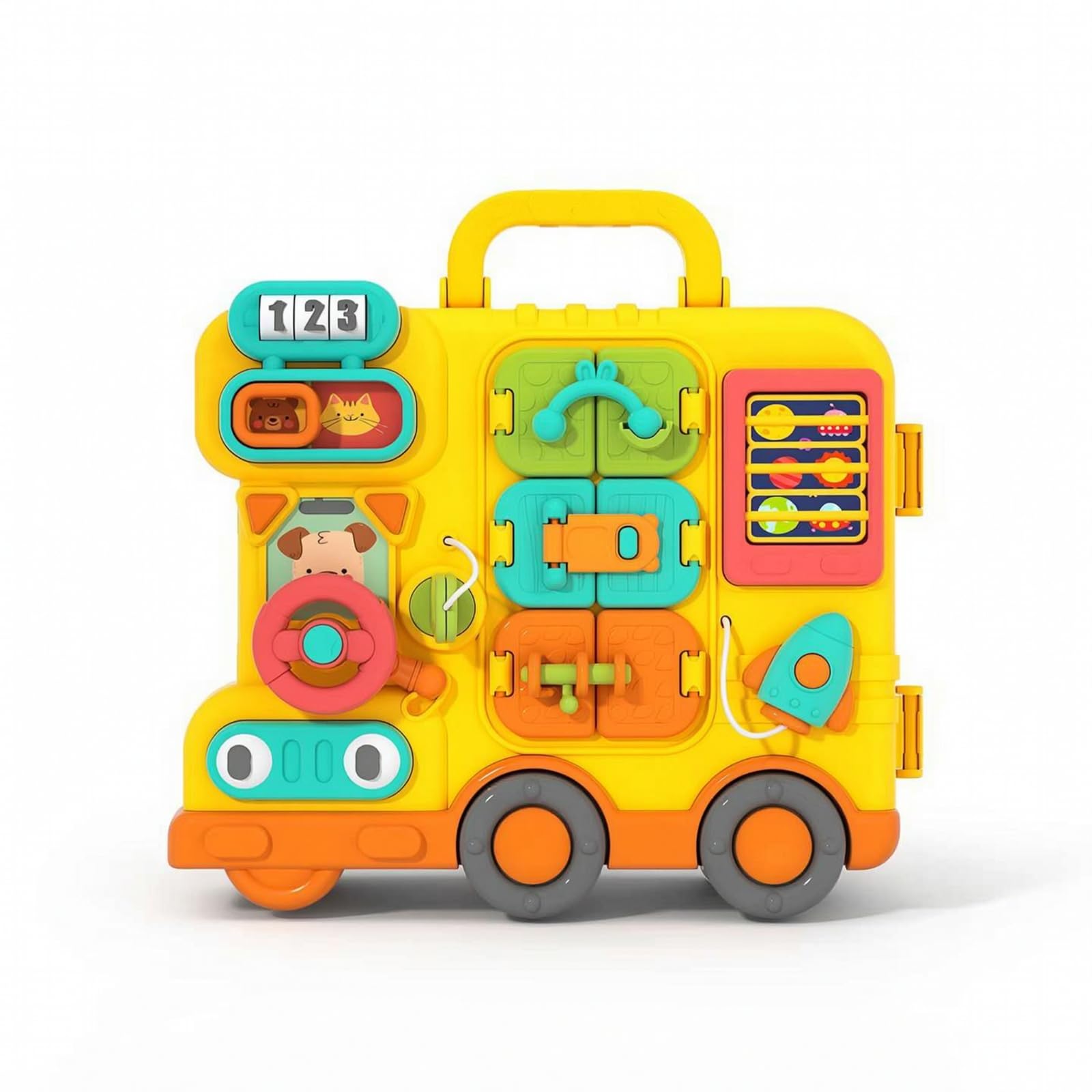 Harilla Lernbrett Kinder Busy Board Lernspielzeug Motorikbrett Aktivitätsbrett mit Zahlen Türen Telefon Lenkrad Uhr Abwechslungsreiche Tastdetails für, Standardversion