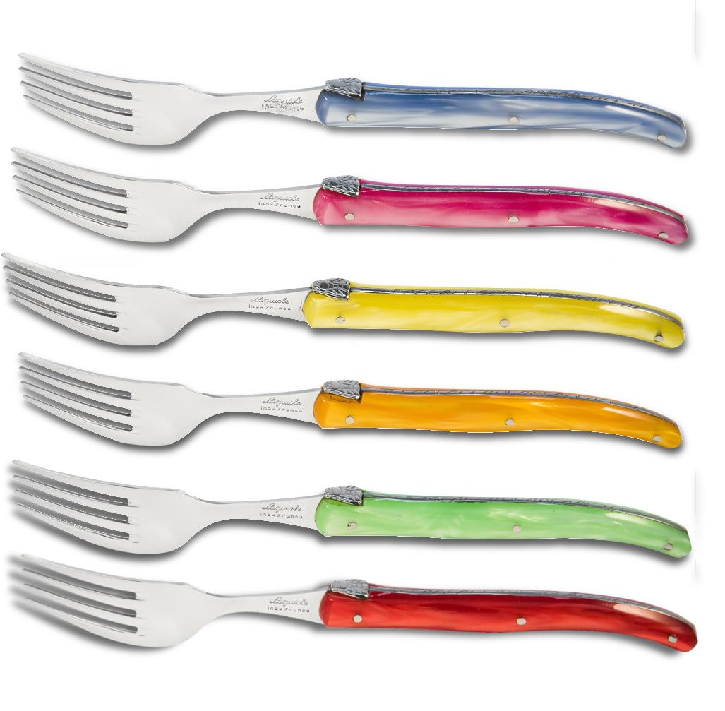Coffret 6 fourchettes laguiole acrylique nacré aux tons assortis
