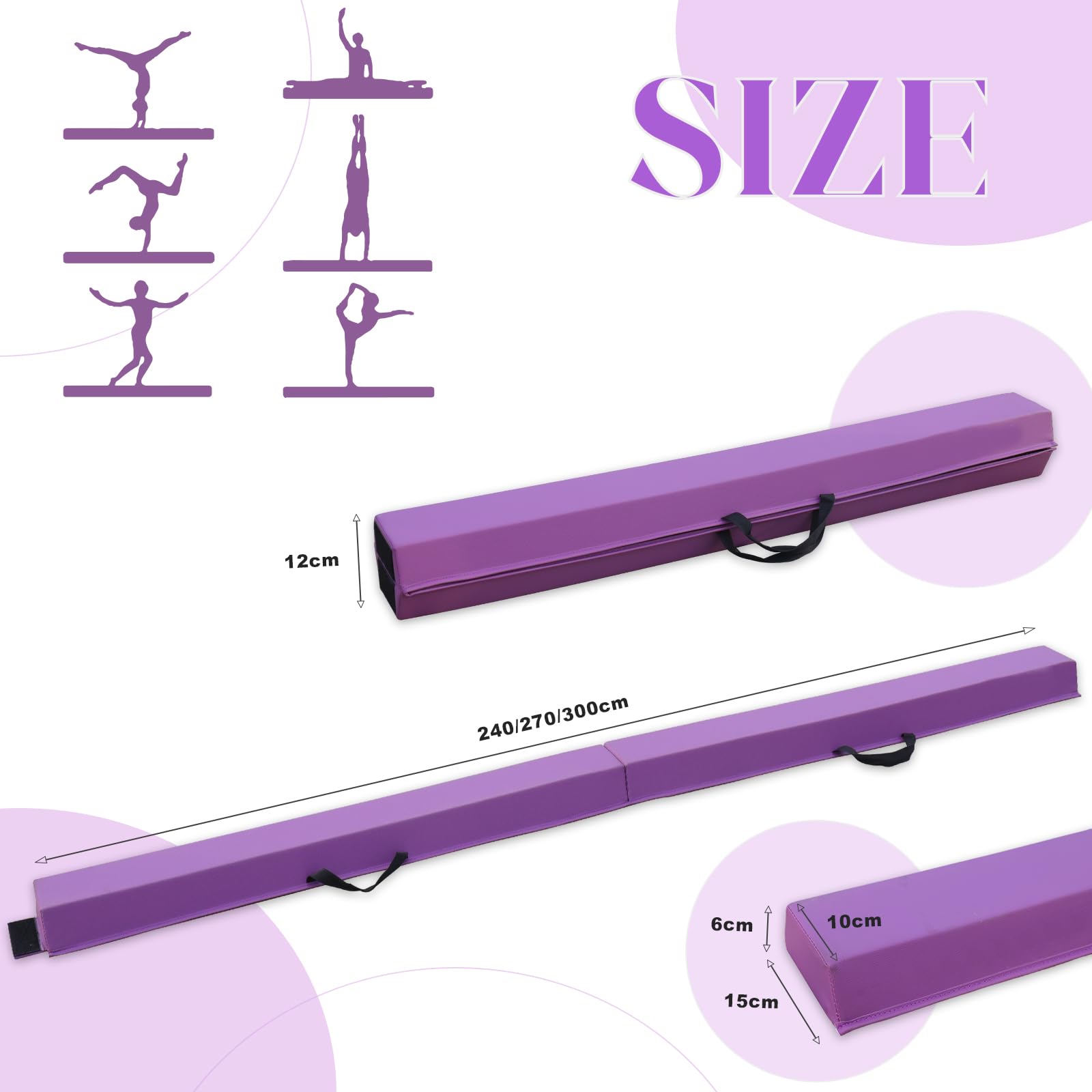 schwebebalken Kinder Schwebebalken klappbar Balken Gymnastik 240/270/300cm PU Leder schwebebalken für zuhause balancierbalken Balance Beam Training Beam für Kinder, Fitness/Training/Turnen