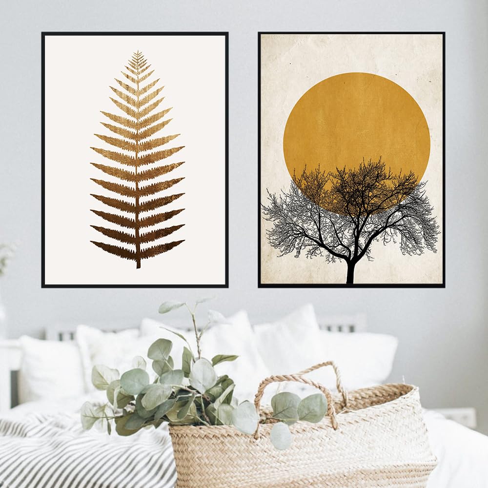 WUHBCZ Canvas Paints,Wall Picture Abstract Leaf Golden Poster Sun Canvas Painting Minimalism Print Natural Room Bedroom Kitchen Home Decor Wall Decor-50 * 70cm*2PCS (No Frame)