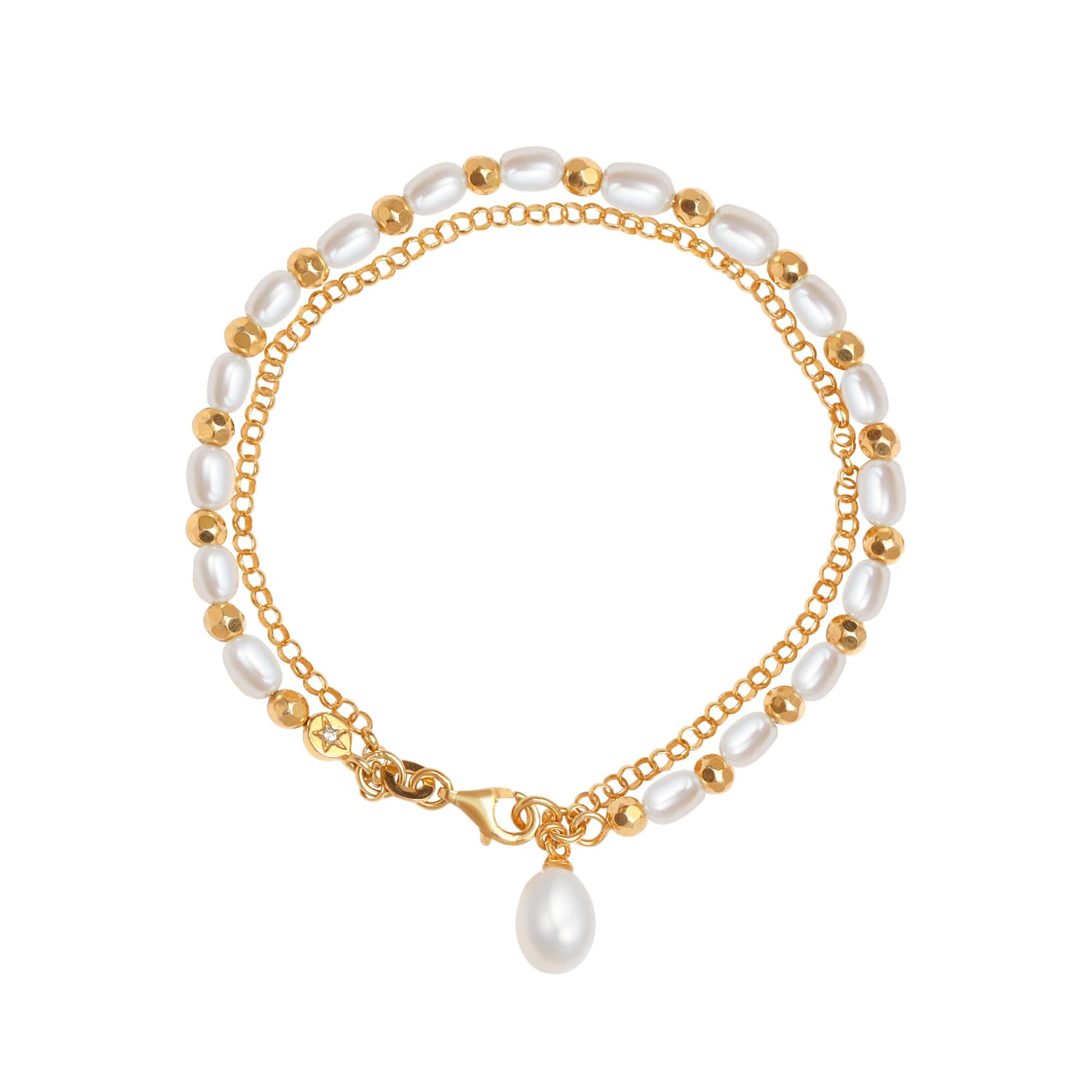 LeCalla 925 Sterling Silver CZ Station Bracelet Lightweight Classic Italian Pearl Zirconia Bracelet for Women Mom Grandma Sisters