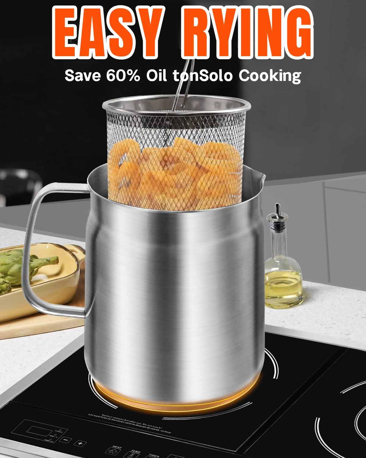 Olla de filtro de aceite de acero inoxidable 304, depósito de filtro de aceite multifuncional de 2 litros, recipiente resistente con colador y tapa, ideal para cocinar, freír y filtrar aceite,