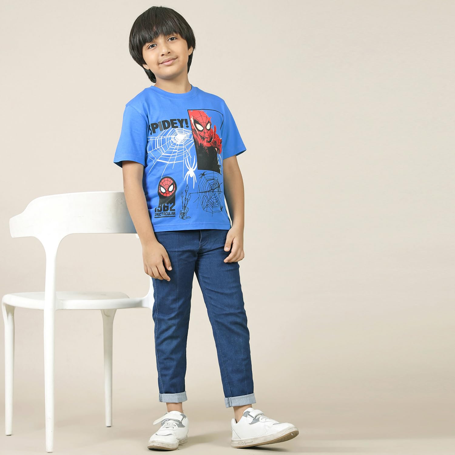 Kidsville Maglietta ufficiale Marvel Avengers Spiderman da ragazzo, mezza manica, girocollo, grafica blu, cotone stampato, t-shirt per bambini