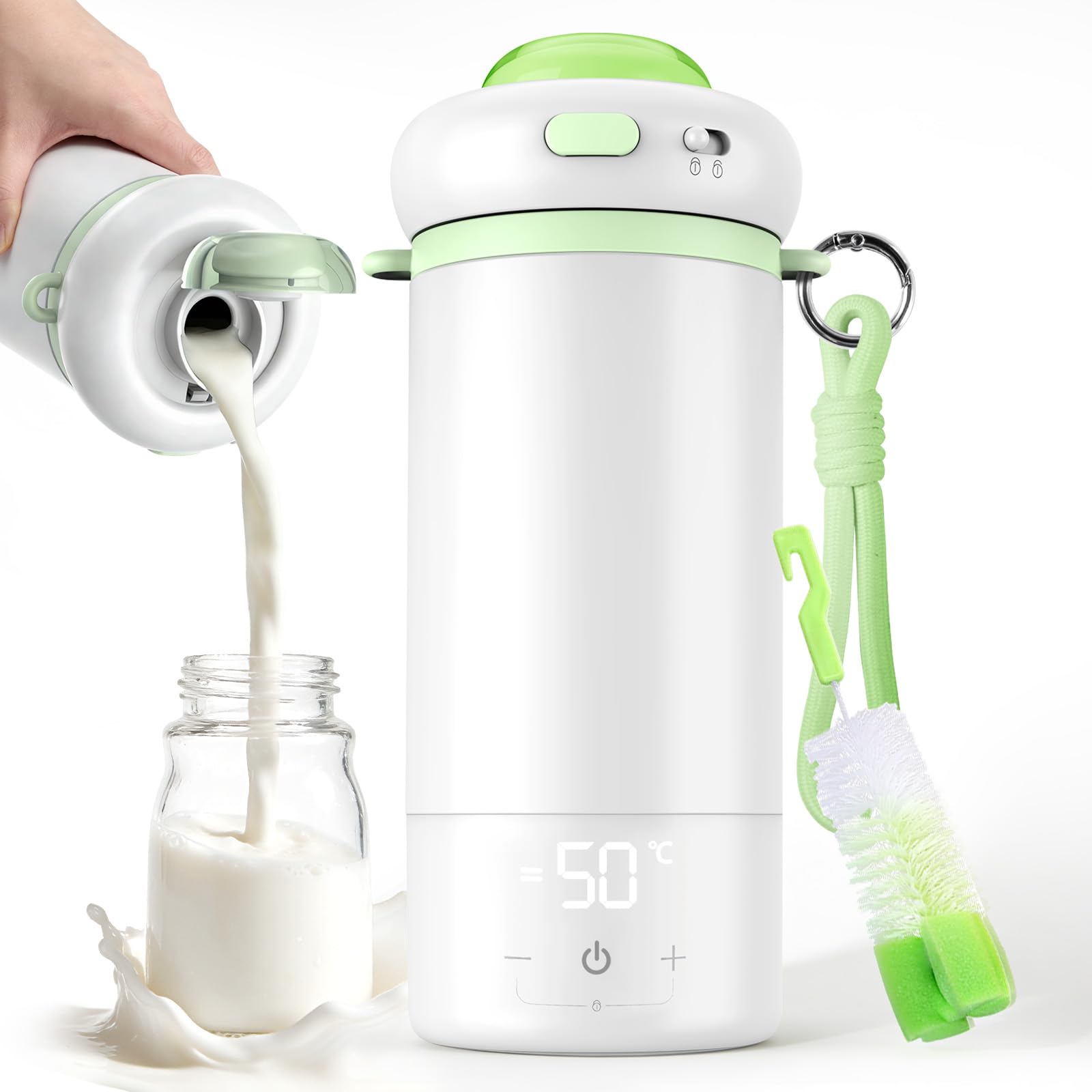Chauffe-Biberon Portable ±1°C, Réchauffeur de Lait 500ml | Chauffe en 3 min, autonomie 8h, modes TDS & stérilisation, anti-fuite anti-sèche sans BPA idéal nomade
