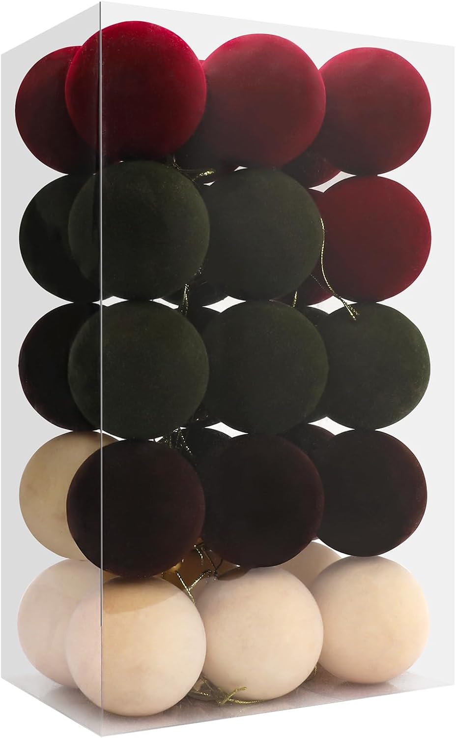 30pcs 6cm/2.4'' Velvet Xmas Balls Flocked Hanging Ornaments Christmas Decoration for Xmas Tree, Garland, Fireplace, Railing. Burgundy, Green, Brown, Beige (2.36" Velvet)