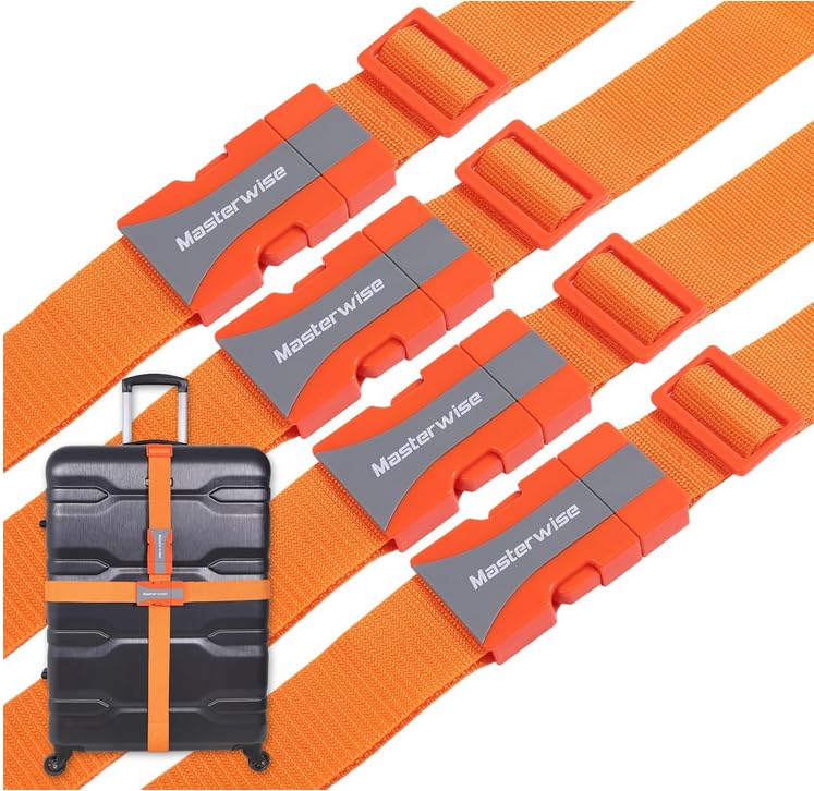 Image of 79 inch Buckle Straps with Clips, Adjustable Nylon Strap, Orange | with Buckle, Packing Straps, 4pcs