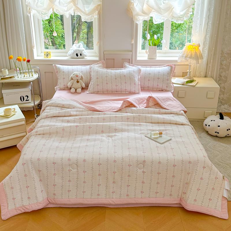 ARE RUG Edredón Verano, Suave y Transpirable Plumón Colchas Ligero, Microfibra Reversible Colcha Cubrecama Estampada Hipoalergénico Manta Lavable, para Cama Matrimonio Individual (Pink E,180x220cm)