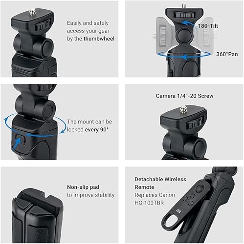 Miniatura 2 de Trípode de video inalámbrico Bluetooth con agarre remoto para Canon HG-100TBR para Canon EOS R8 R50 R7 R10 R6 R5 M6 Mark II M50 Mark II M200 6D Mark