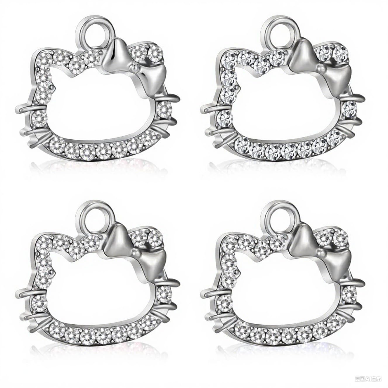 YSINYAO Cute Cat Pendant Charms with Rhinestones Silver-Plated Pack of 4