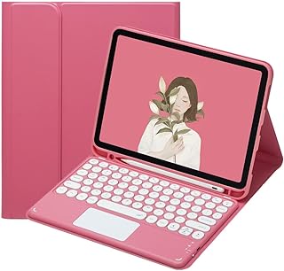 10.9インチ iPad 10世代 2022 キーボード 11インチ iPad 11世代 A16 2025 キーボードケース タッチパッド付き 丸型キー 可愛い 分離式 カラーキーボード トラックパッド ペンホルダー付き (濃いピンク)