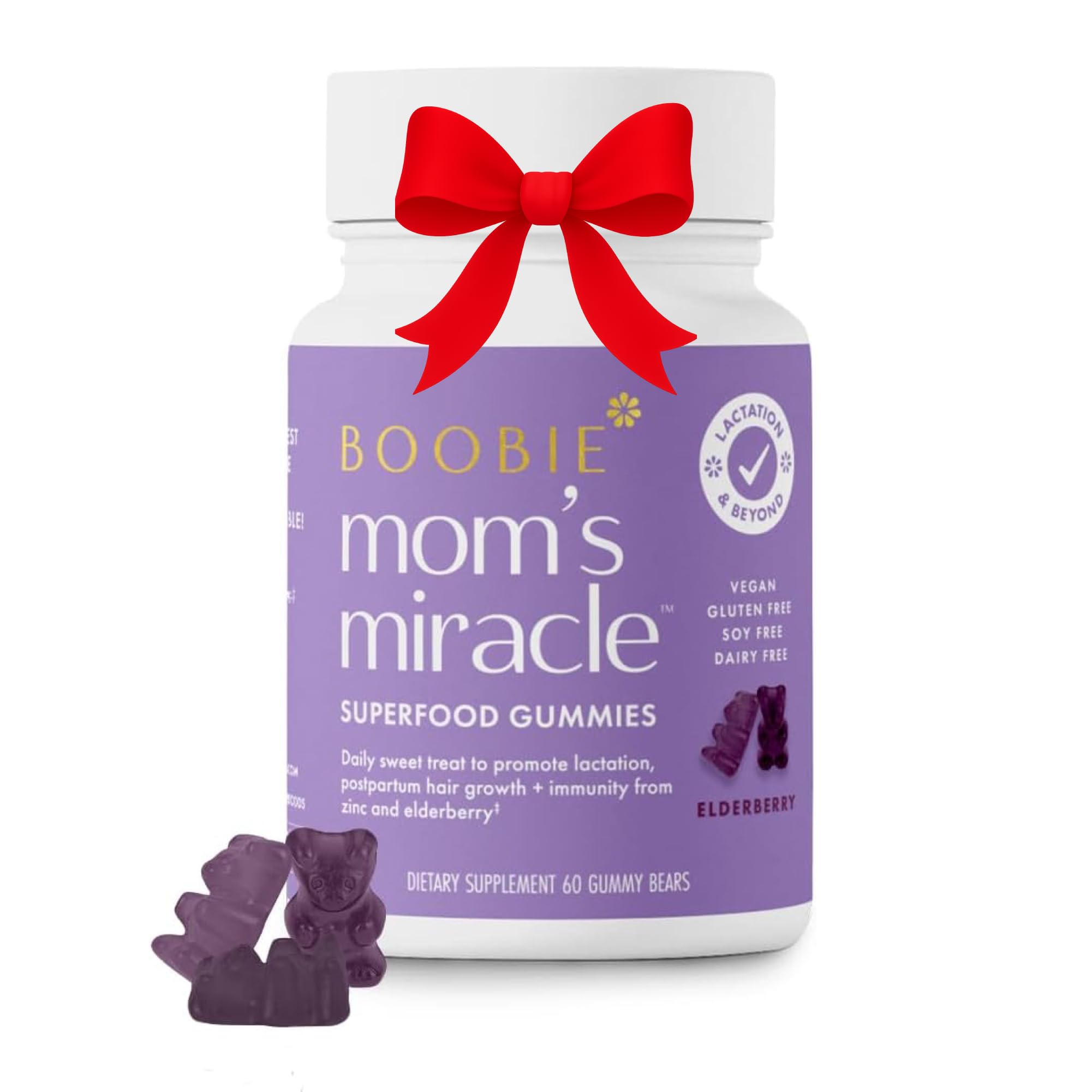 Boobie Bears Lactation Gummies, Lactation Supplement for Increased Breast Milk, Immunity Support, Postpartum Hair Loss, Superfood Breastfeeding Supplements with Moringa and Elderberry (60 Gummies)