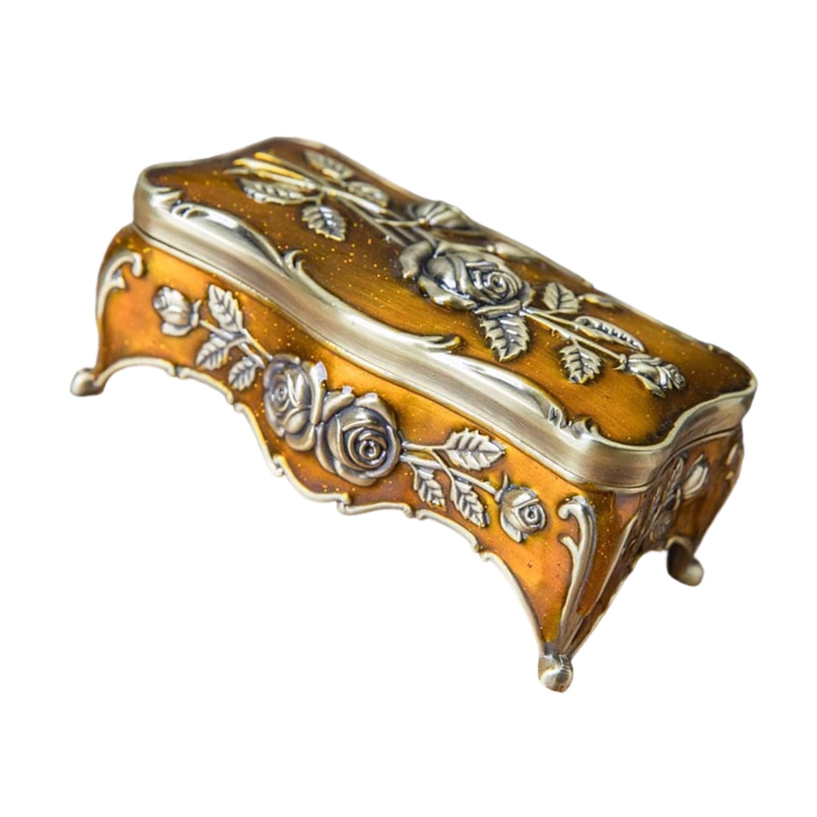 FGDTREE Handcraft Vintage Inspired Metal Storage Box with Intricate Floral Designs for Women Retro Jewelry Storage Case