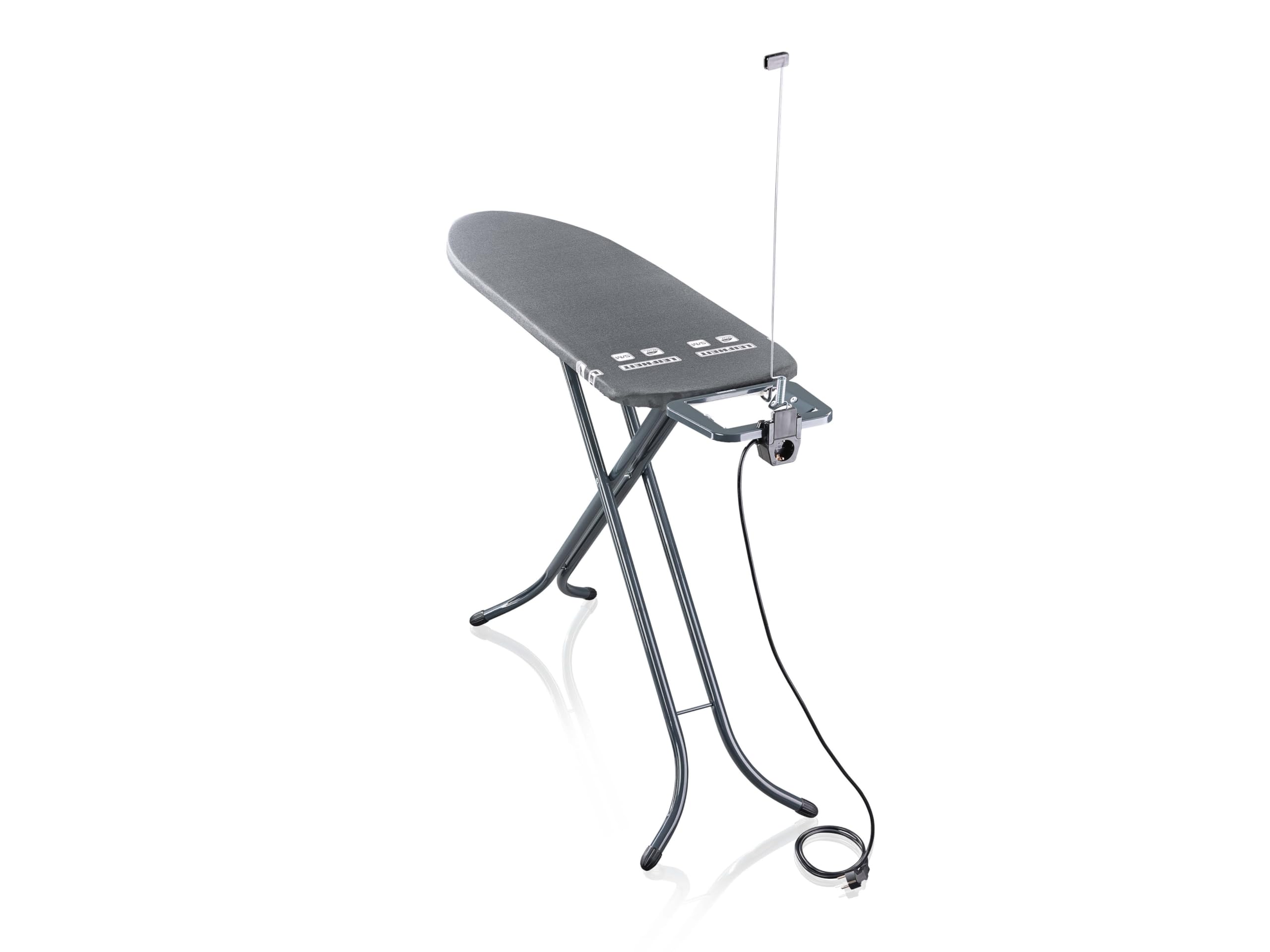 Leifheit Bügeltisch Air Board M Black Plus, Bügelbrett mit 120x38 cm Thermo‑Reflect‑Bügelfläche, Zwei‑Seiten‑Bügeleffekt, Anthrazit‑Design, höhenverstellbar bis 98 cm, Feste Bügeleisenablage
