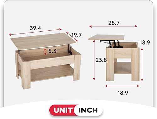 Miniatura 3 de FDW Mesa auxiliar con compartimento oculto y estante de almacenamiento, mesa elevadora de madera para el hogar, sala de estar, recepción, oficina