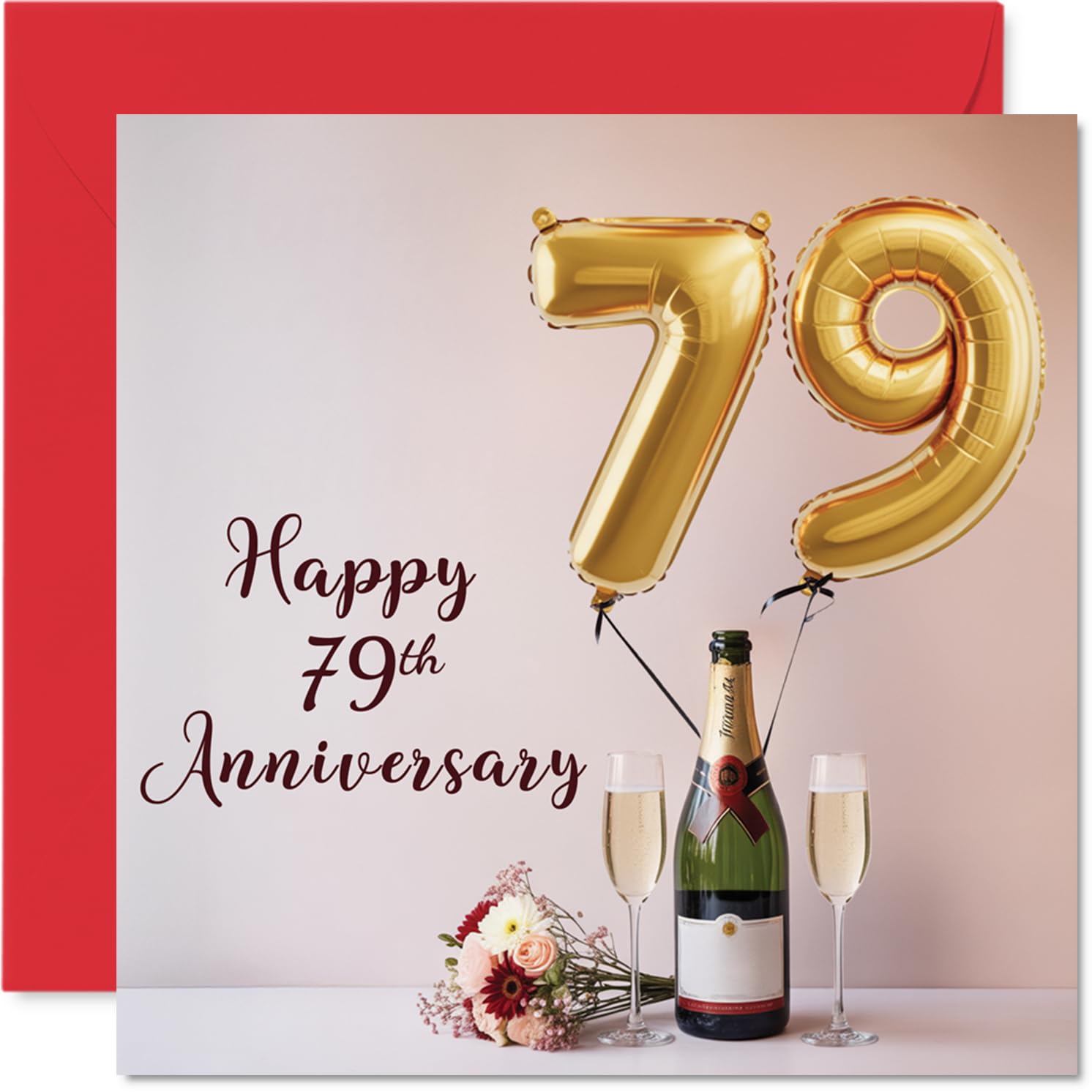 79th Anniversary Card for Women Men - Balloons & Bottle of Bubbly - Happy 79 Year Anniversary Card for Husband Companion Wife Partner, 145mm Wedding Anniversaries Greeting Cards