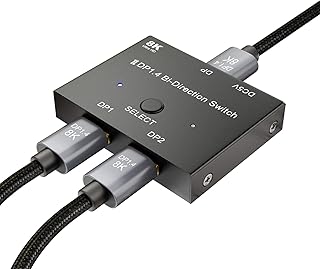 SOONHUA 8K DisplayPort Switch 60Hz DP 1.4 Switcher 2 In 1 Out & 1 In 2 Out Bi-Directional DisplayPort 1.4 Splitter Compatible with PC Host Monitor Laptop