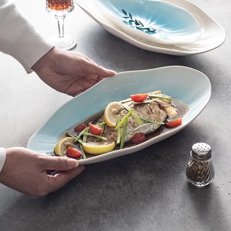 Estilo Campestre platear de Pescado cerámica Fruta for el hogar Simple Ovalado Cena(B,XL)