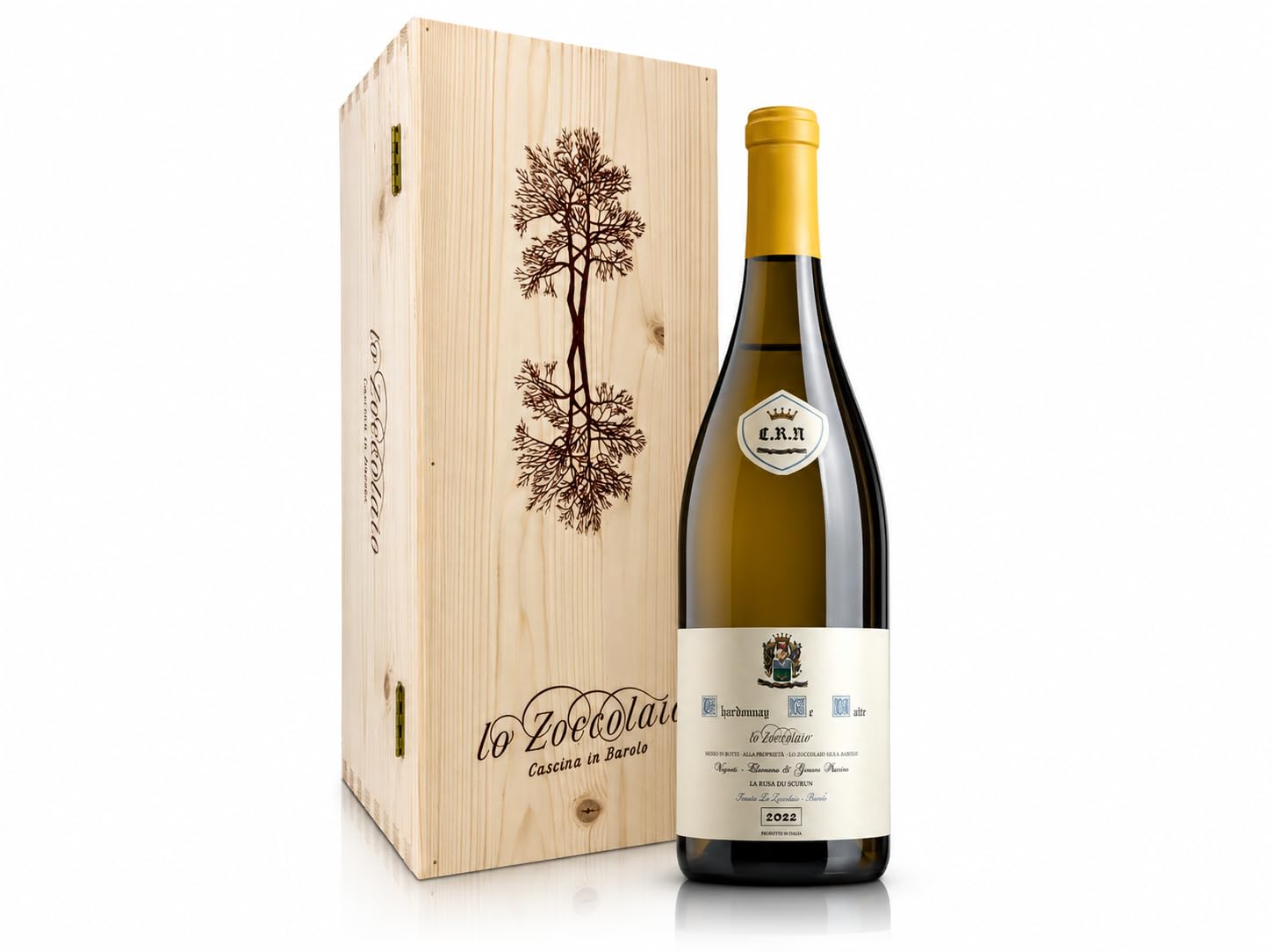 Lo Zoccolaio - Vin Blanc - Langhe Doc Chardonnay « Re Noir » En Caisse Bois - Coffret Cadeau - 1 X 750 Ml