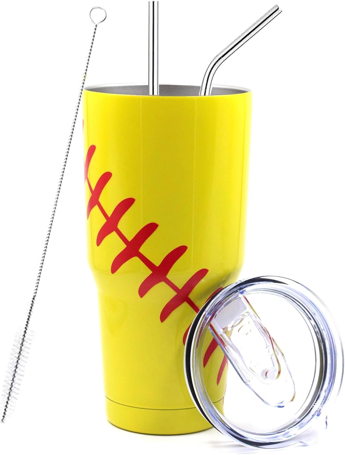 FMYWZS 30 oz Softball Tumbler, Double Wall Vacuum Insulated Stainless Steel Cup Travel Mug with Lid and Straw, Softball Accessories Stuff Gifts for Mom Men Boys Girls