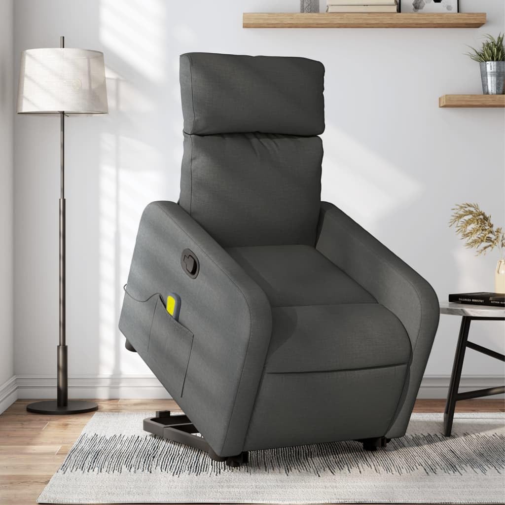IKAYAA Sillón Reclinable de Masaje Con Función Auto-Ayuda (Levanta Personas), Relax Eléctrico, Tela, Gris Oscuro