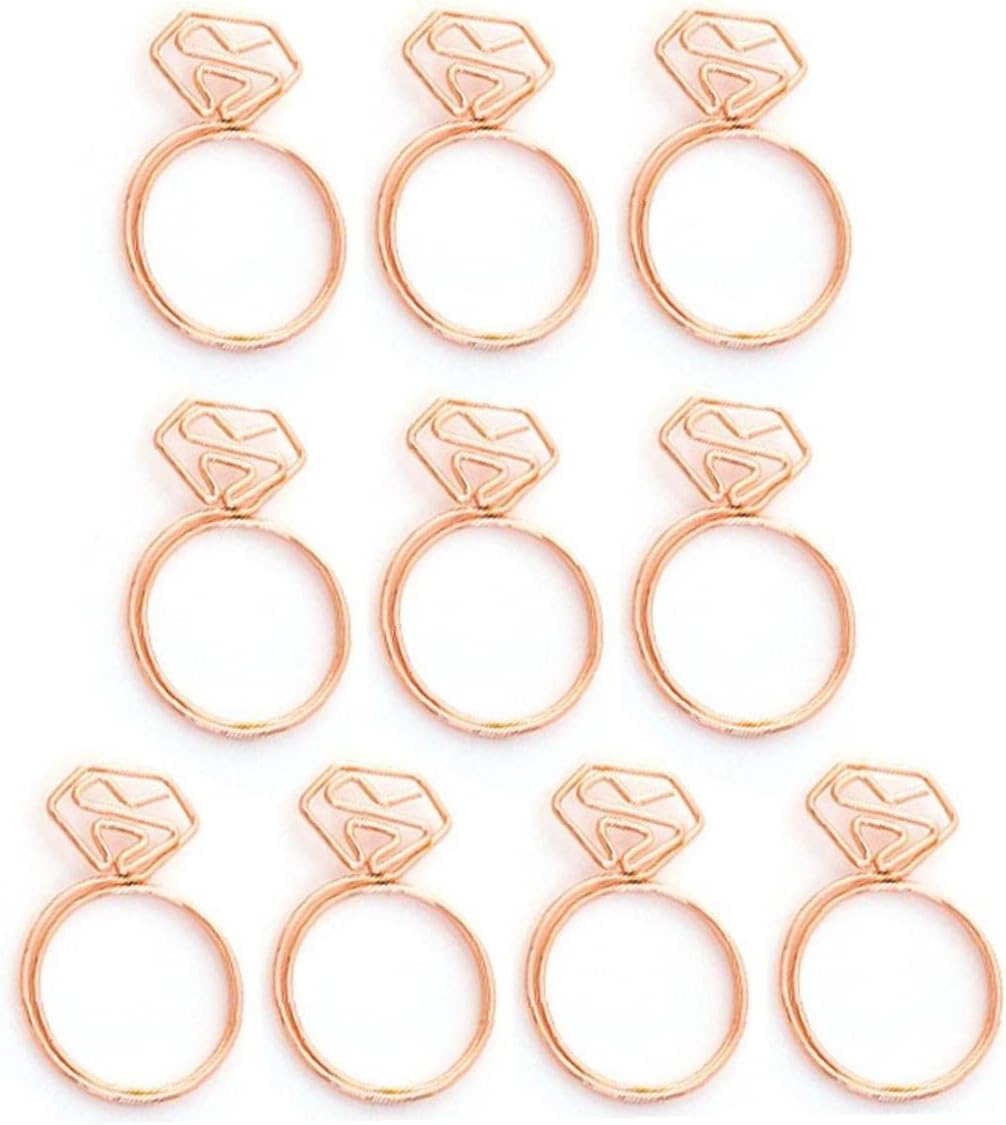 ペーパークリップ 指輪 金属製 かわいい オフィス ブックマーク メモ帳 事務用品 文具用品 ギフト 10個入 ローズゴールド 未使用品