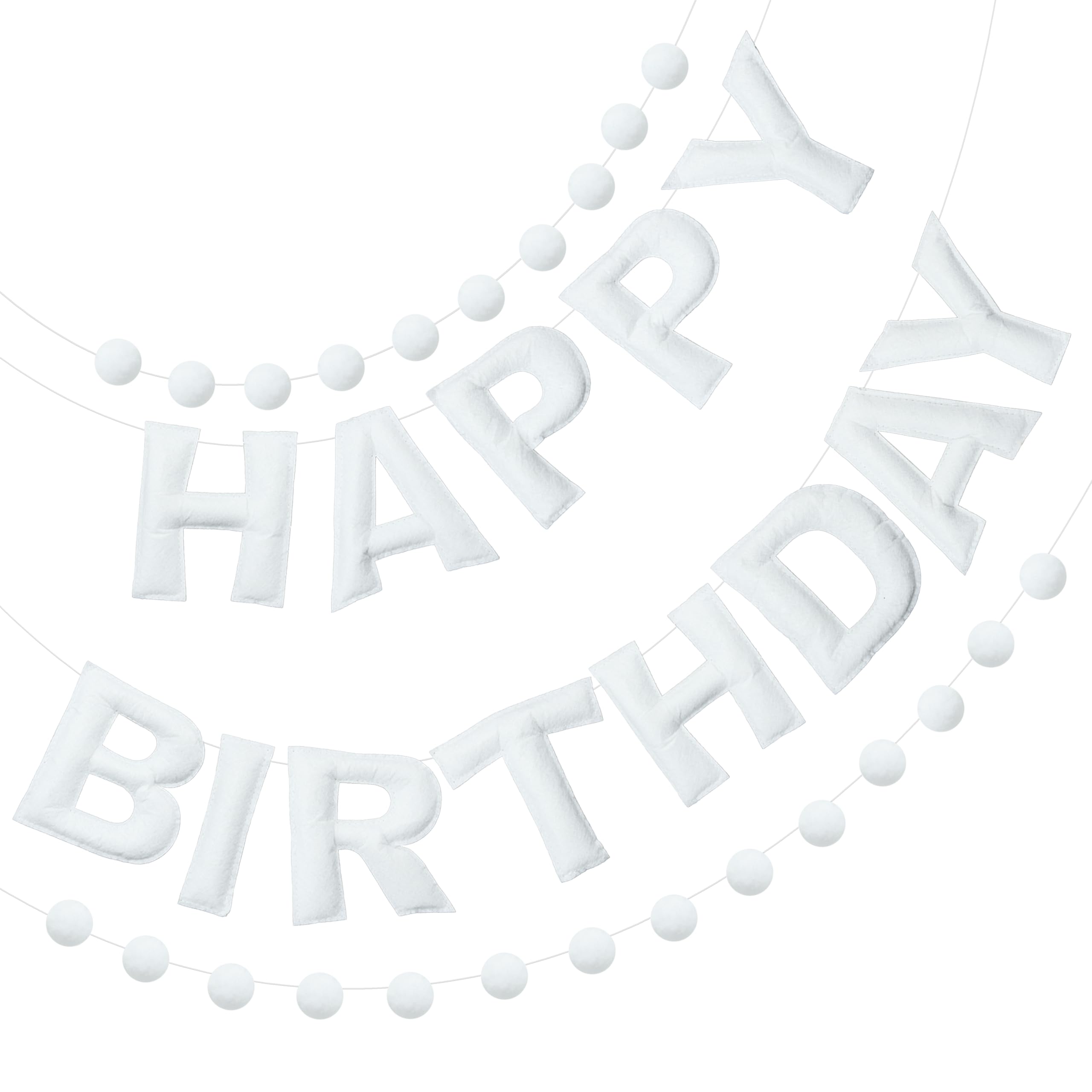 Pre-Strung 3D Felt Happy Birthday Banner,White Birthday Decorations