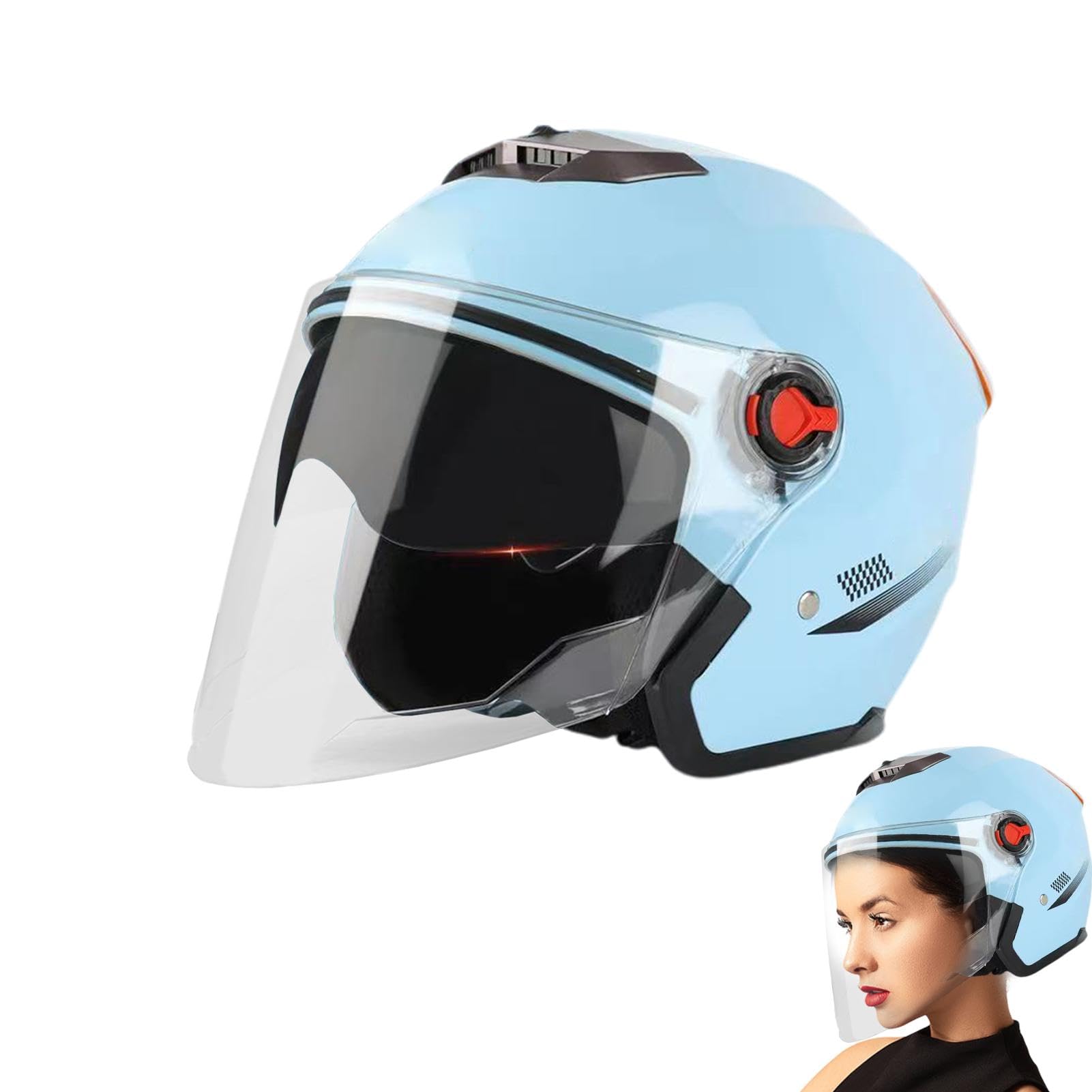Casco da Moto per Adulti, Casco da Moto Aperto Con Doppia Visiera, Casco Da Scooter Uomo Donne Adulto Unisex, Casco Semiaperto 3/4 Con Occhiali, Cappucci di Protezione di Sicurezza per Adulti