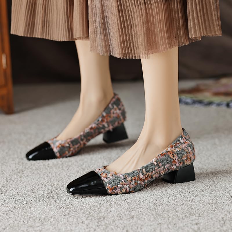 Women's Chunky Pumps Block Low Heel Closed Toe Heel Slip on Dress Shoes4