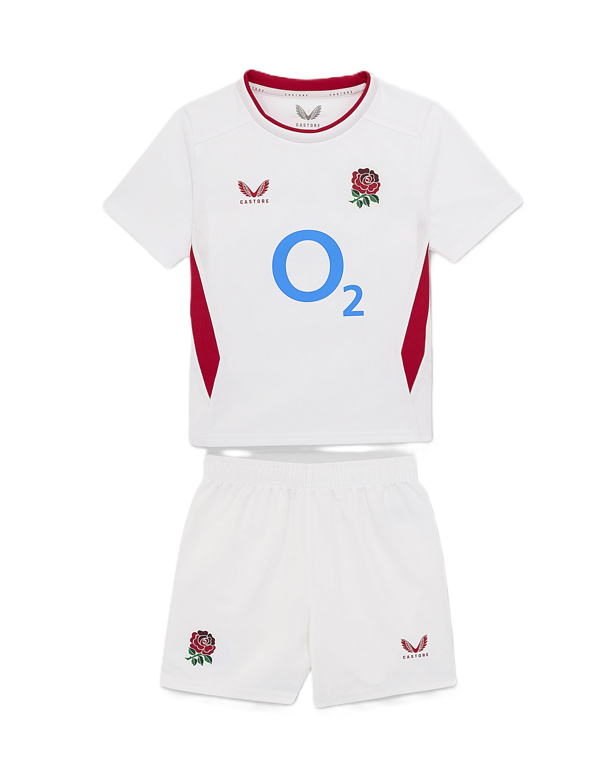 Castore England Rugby Unisex Kids Home Infant Kit, Brilliant White/Lipstick Red, 5 Years