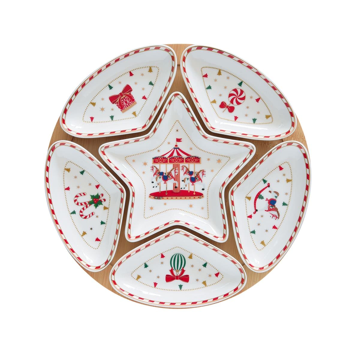 EASY LIFE Set aperitivo con 6 ciotoline e Base in Bamboo Christmas Wonderland