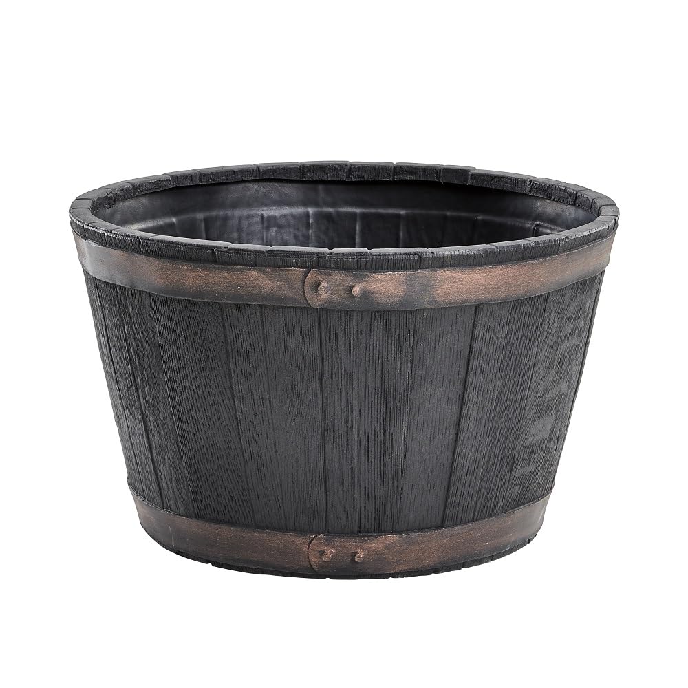 Strata Small Round Barrel Planter Oakwood Effect Plastic Half Barrel 37Cm