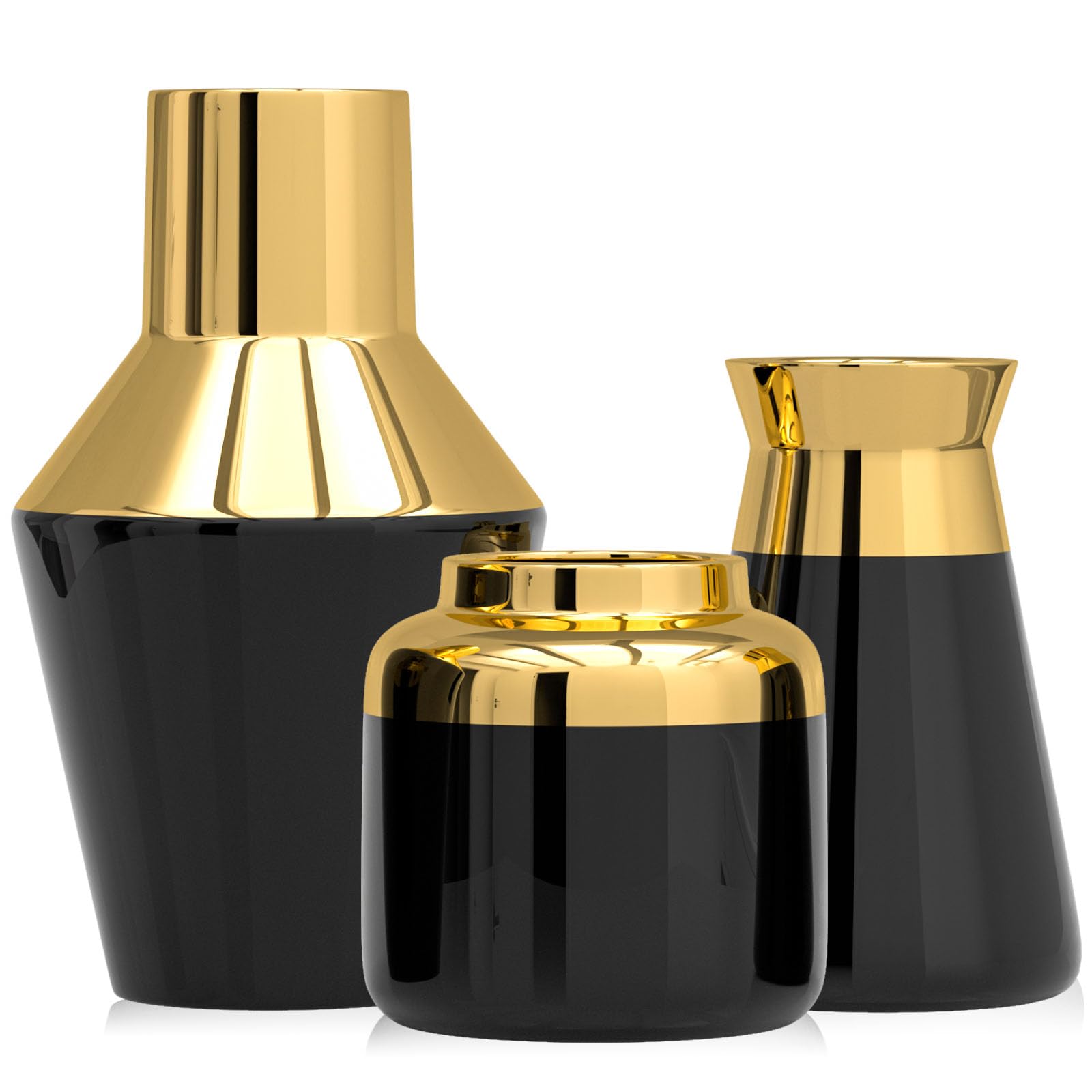 3-teiliges goldenes Vasen-Set für Moderne Wohnkultur – Keramik-Deko als Blickfang – Ästhetische Dekoration für Wohnzimmer, Kaminsims und Regal – wasserdichte (Schwarz)