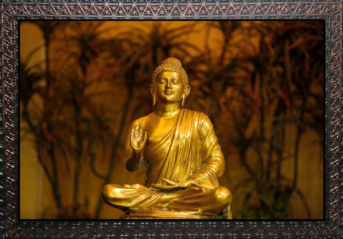 PARI ARTS Beautiful Lord Buddha Wall Painting Lamination Solid Wooden Frame Size 56cm x 70cm