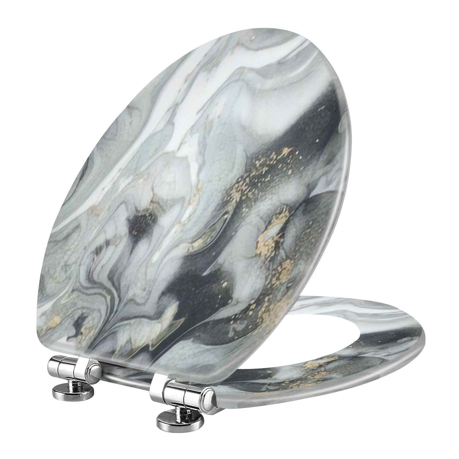 Tazyyzuu Multi4 Violet Lavender Marble Toilet Seat Slow Close Quick-Release Hinges Easy Clean 18.5X14.5 Inches(Multi4)
