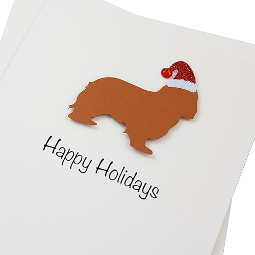Miniatura 70 de Black Australian Shepherd Christmas Cards Pack of 10 Handmade Aussie Holiday Notecards White Base Dog with Santa Hat Black,Chocolate