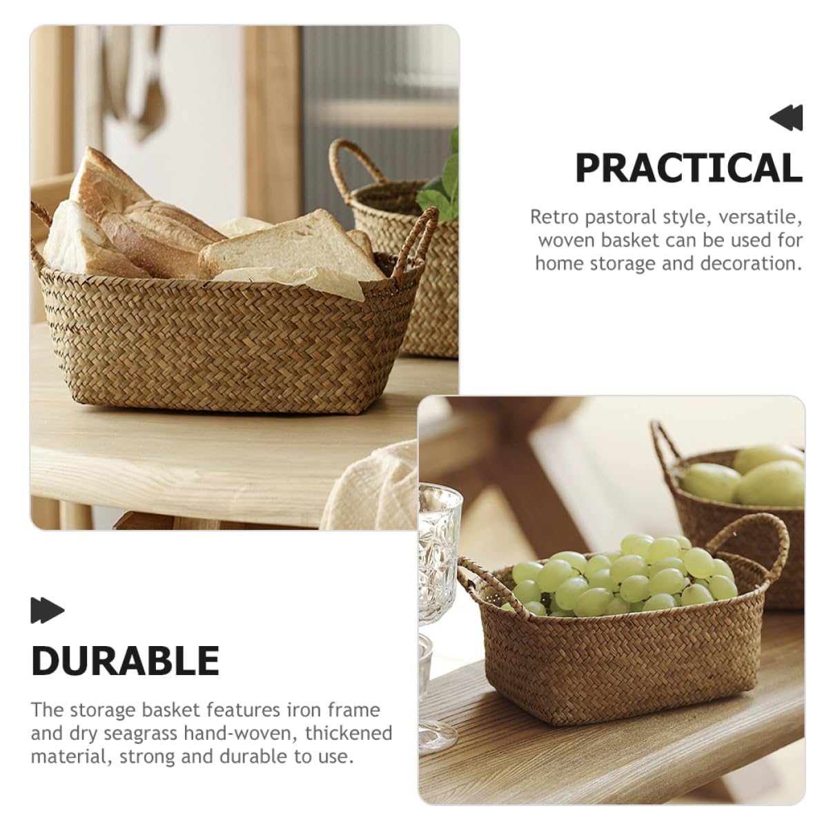 PRETYZOOM 2piezas Canasta De Almacenamiento Tejida De Diseño Retro Cesta De Seagrass Para Decoración y Organización Hogar Oficina y Baño Mediana